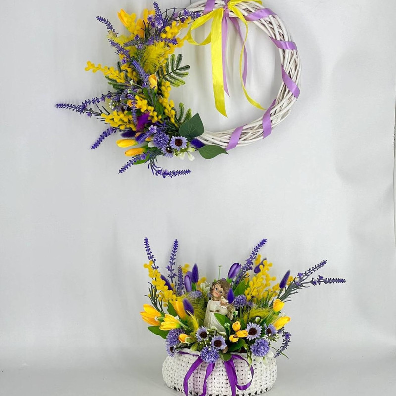 Easter bouquet and wreath of artificial flowers, standart