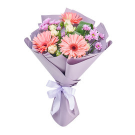 Bouquet with gerberas, chrysanthemum and spray roses