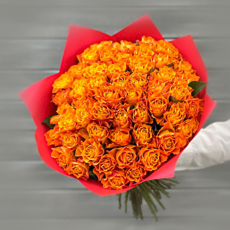 Bouquet of 51 orange roses 40 cm in a package, standart