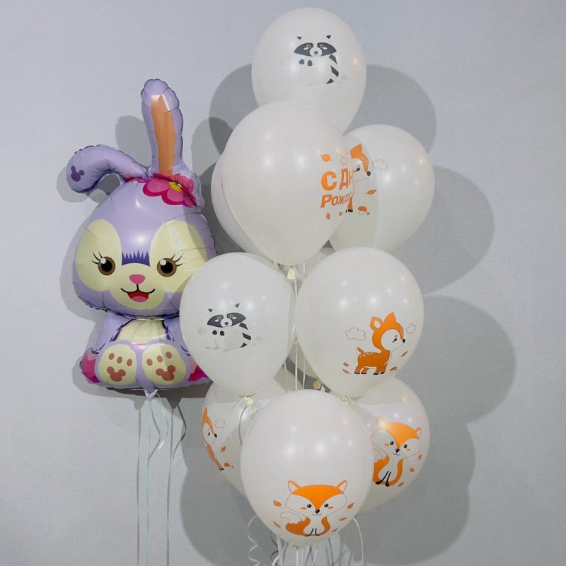 Balloons for a girl's birthday with a rabbit, standart