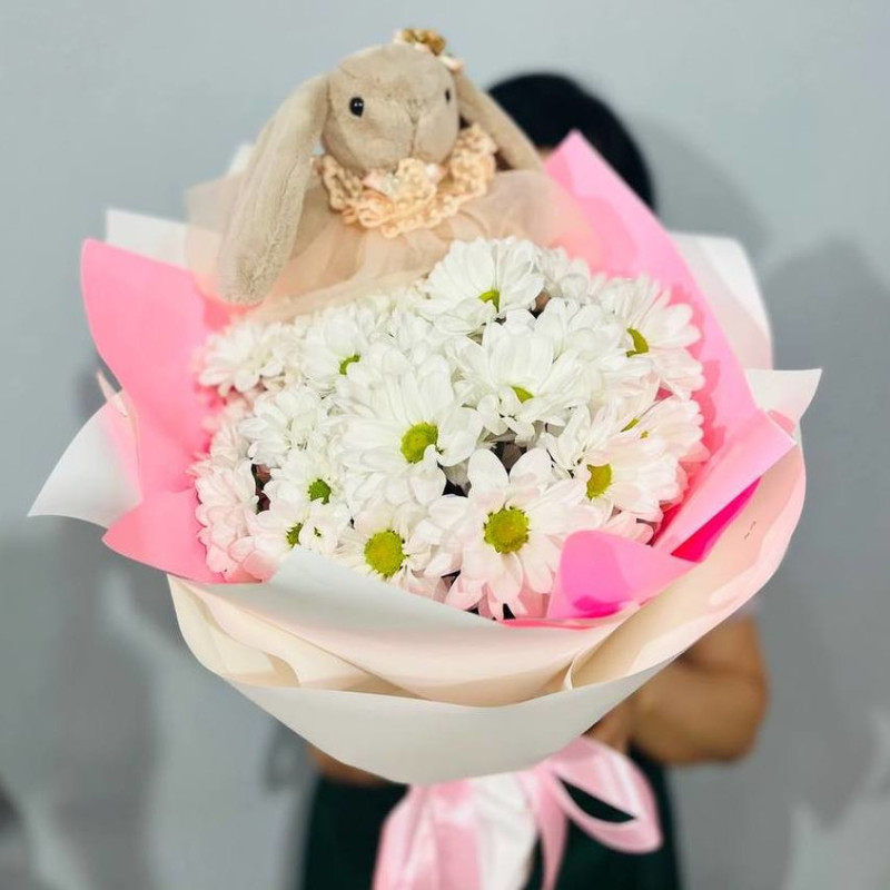Bouquet of pink gypsophila in designer packaging, standart