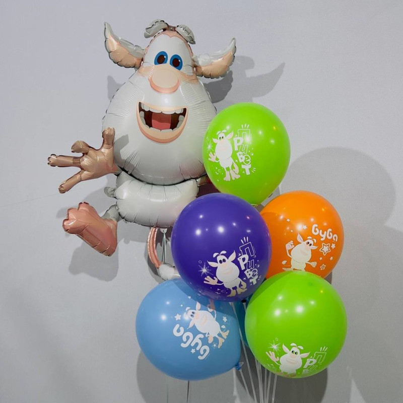 A set of multi-colored balloons with a foil Booba figure, standart