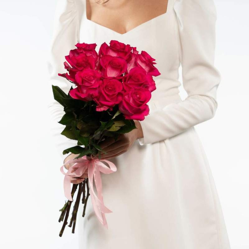 Bouquet of 9 pink roses 50 cm, standart