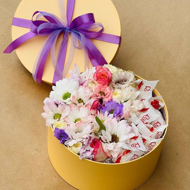 Flowers in a box with sweets, standart