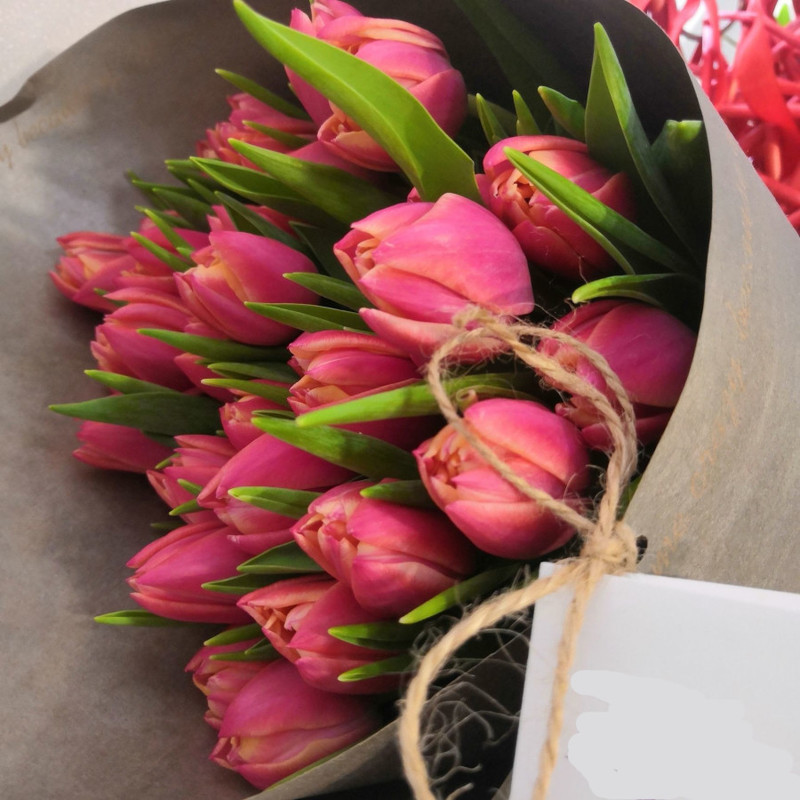 bouquet of peony tulips in craft, standart
