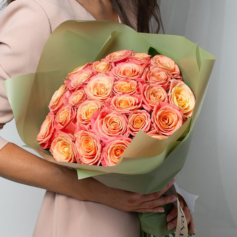 Bouquet of peach roses 35 pcs. (40 cm), standart