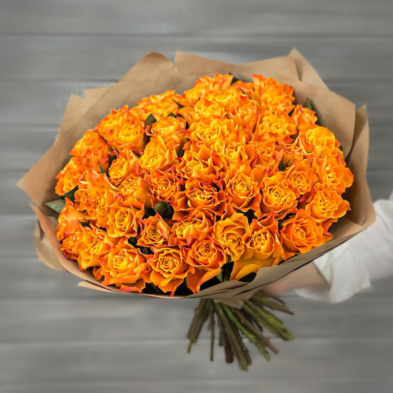 Bouquet of 51 orange roses 40 cm in craft, standart