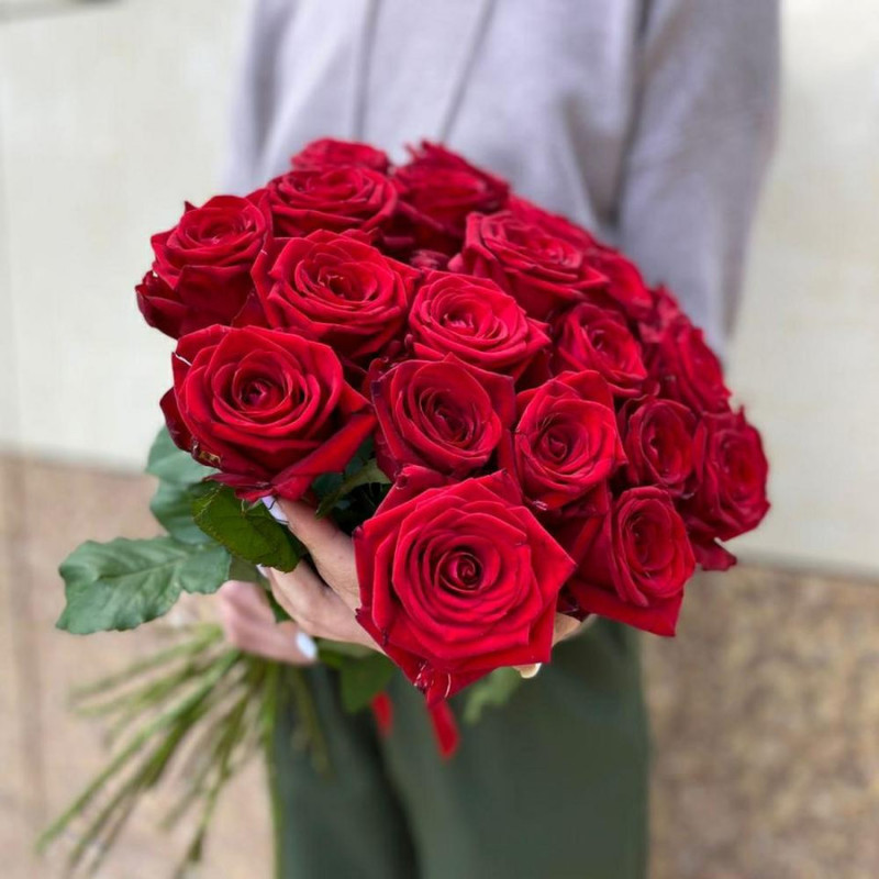 25 scarlet roses under the ribbon, standart