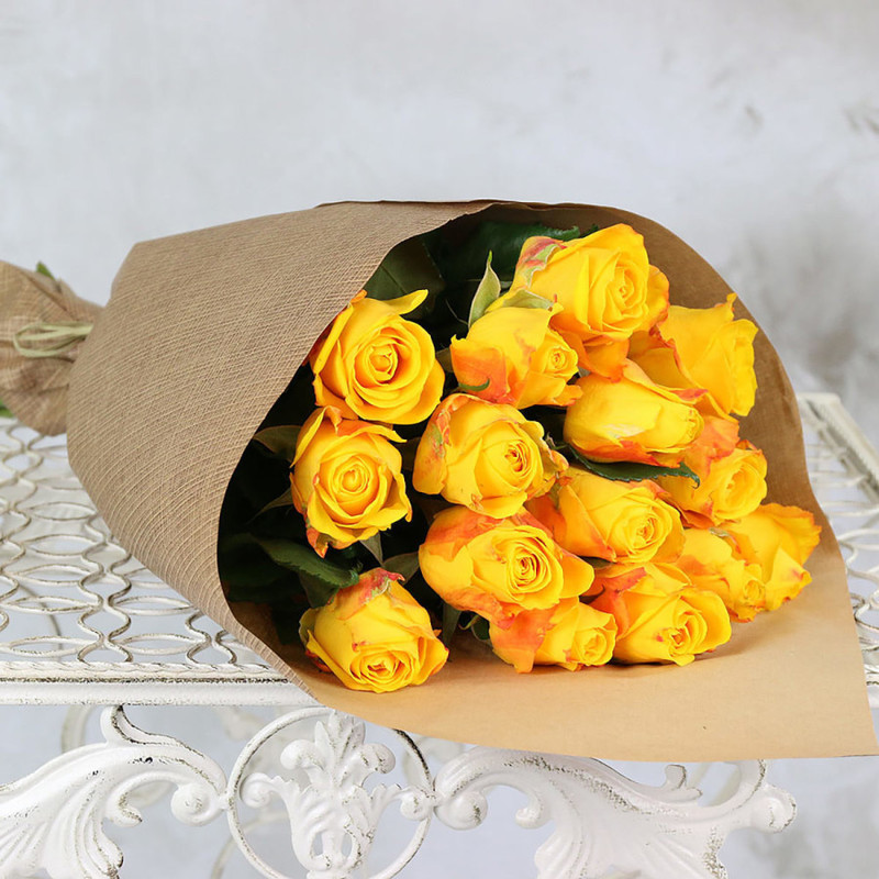 Bouquet of 15 yellow roses 40 cm craft, premium