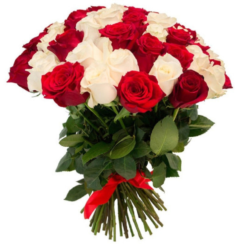 Букет из 25 красных и белых роз, стандартный