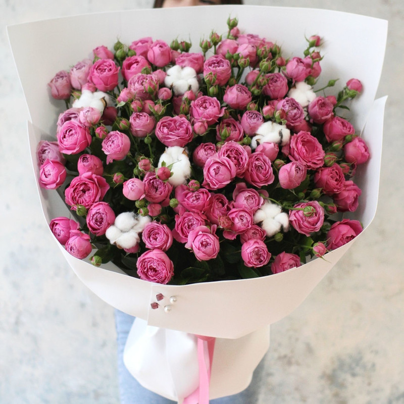 Bouquet of peony roses with cotton "Diva", standart