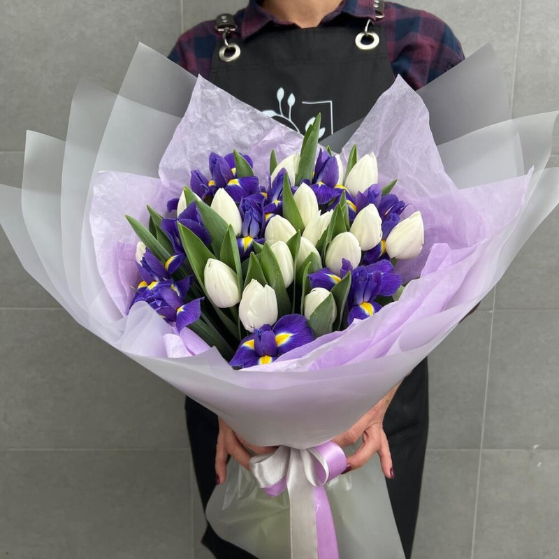 Bouquet “Delight” of tulips with irises, standart