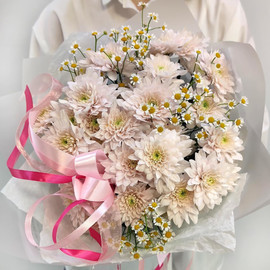 Tender bouquet of cream chrysanthemums