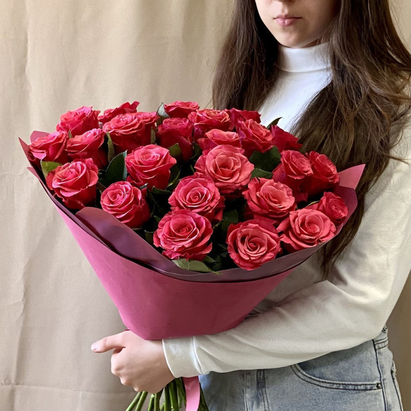 mono bouquet of 25 pink roses, standart