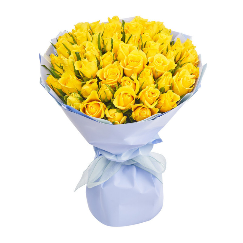 Bouquet of 51 yellow Kenyan roses in a package, standart