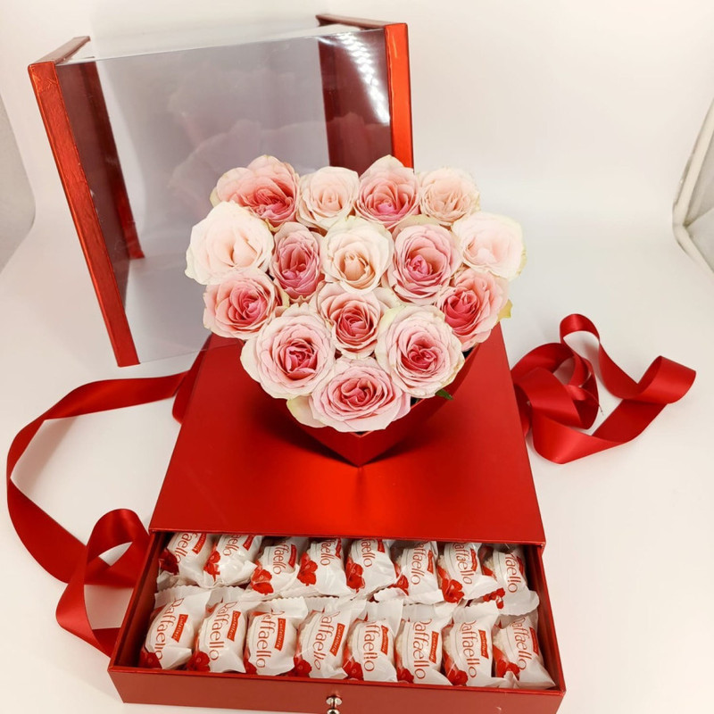Pink roses in a box, standart