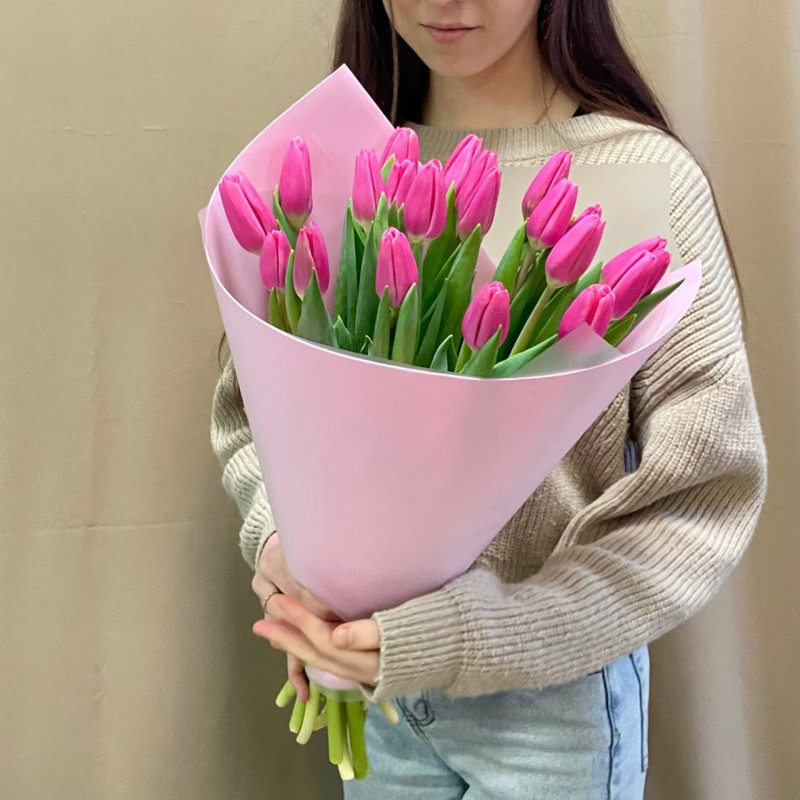 Bouquet of 21 pink tulips, standart
