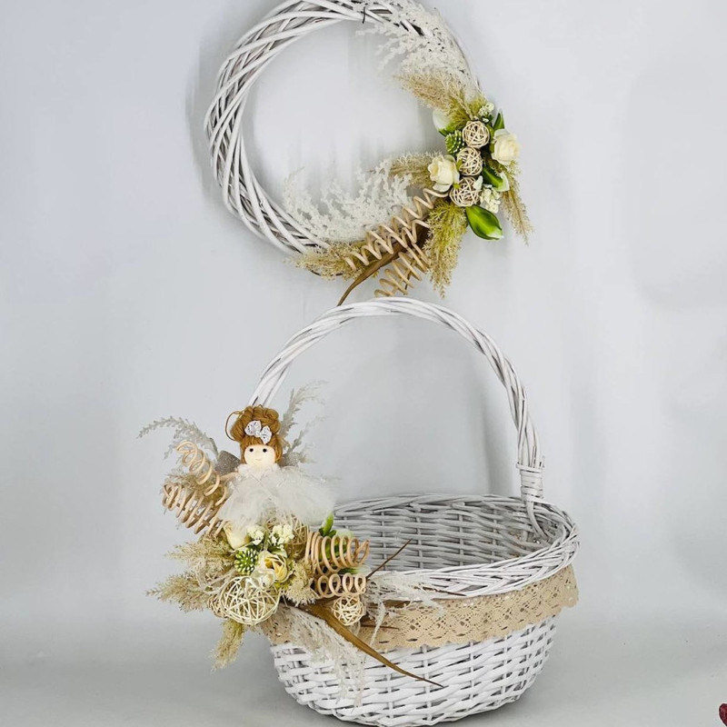 Easter wreath on the door and basket for interior decoration, standart