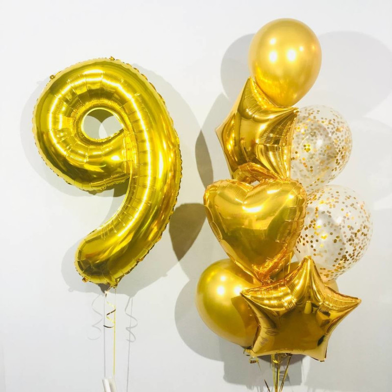 Set of golden balloons with number for birthday, standart