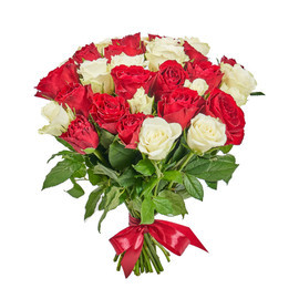 Букет из 31 красно-белой кенийской розы