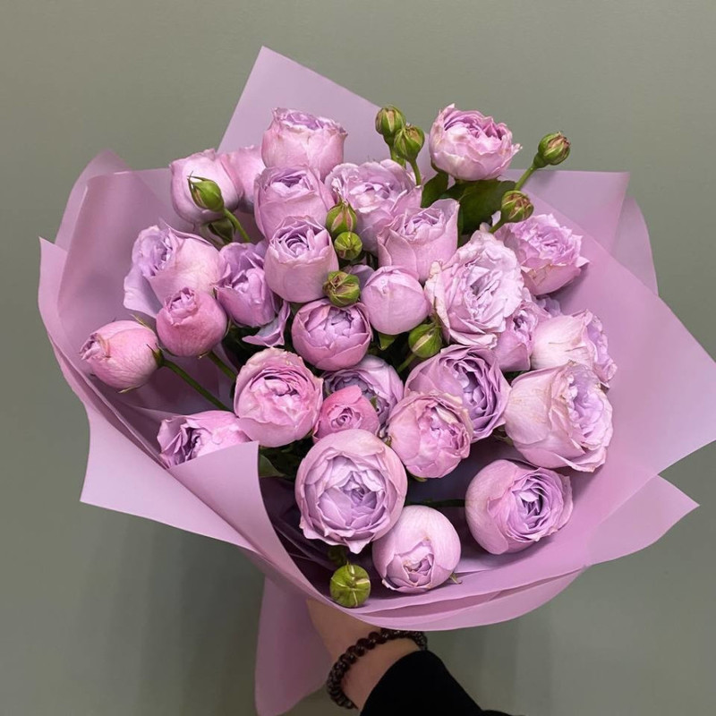 Букет кустовых пионовидных роз лавандовых, стандартный