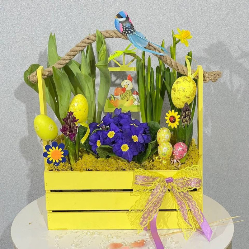 Easter bouquet in a box with primroses, standart
