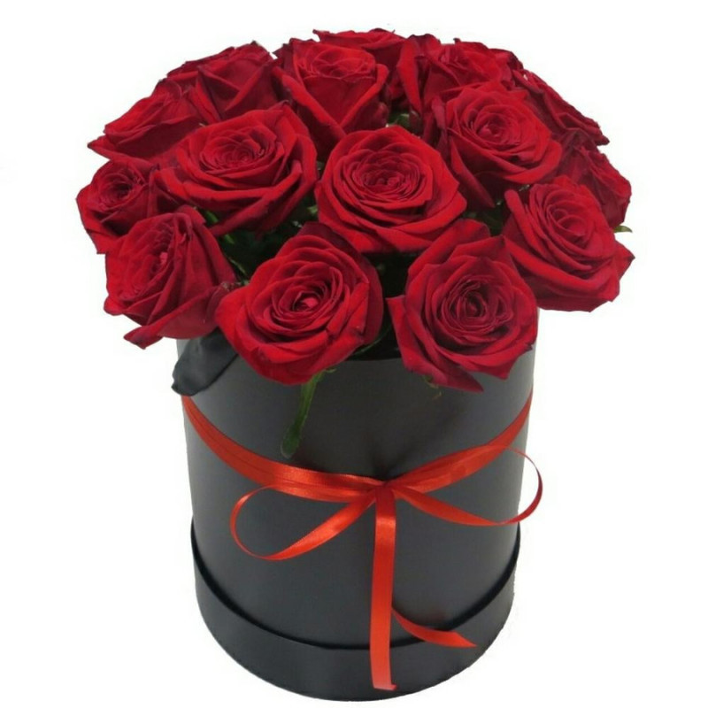 15 красных роз в шляпной коробке, стандартный