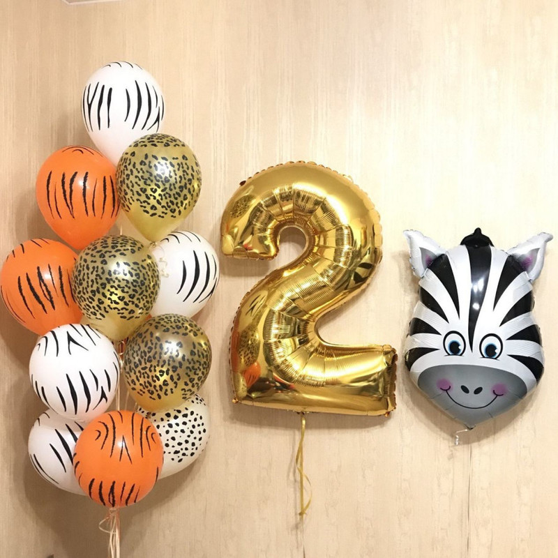 Safari Africa balloons with the number for 2 years with a zebra, standart