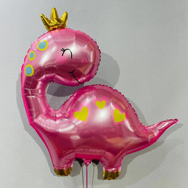 Шар фигура розовый динозаврик принцесса