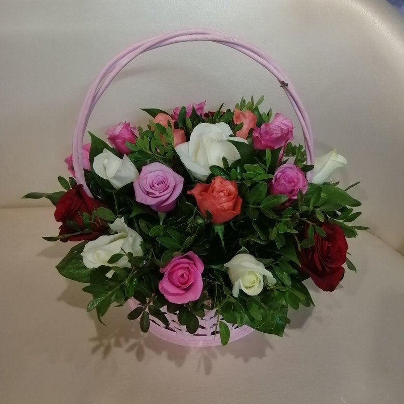 Basket of colorful roses, standart
