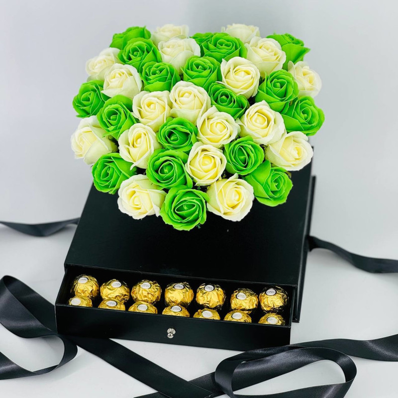Soap roses in a box of Ferrero Rocher chocolates, standart