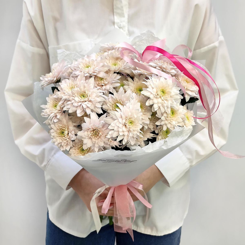 Cream mist bouquet of 5 chrysanthemums, standart