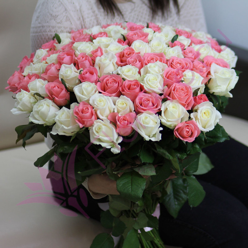 101 роза Анна Карина и Аваланч 50 см, стандартный