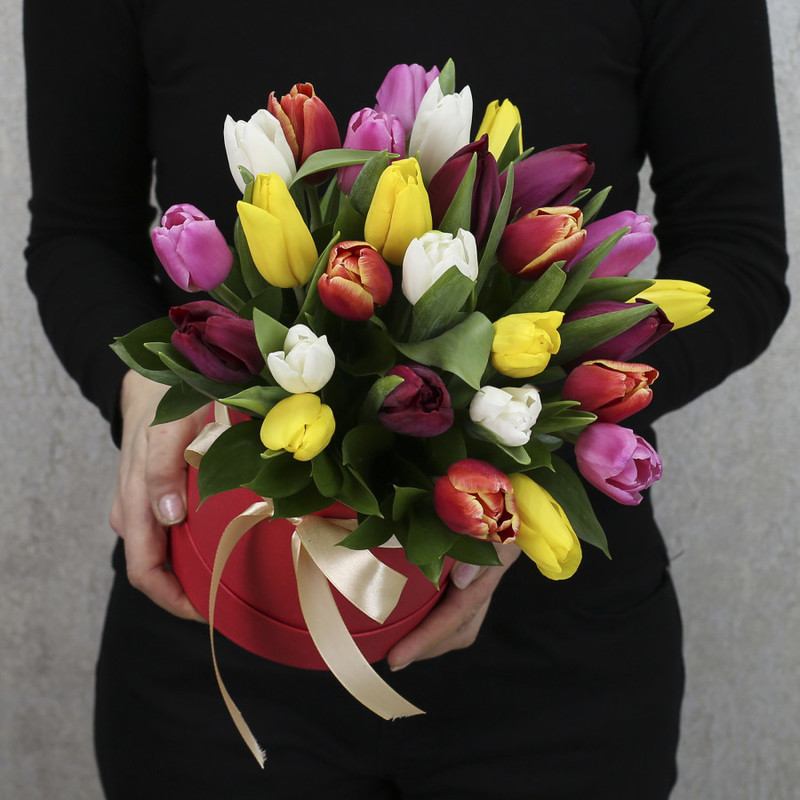 25 mix tulips in a box, standart