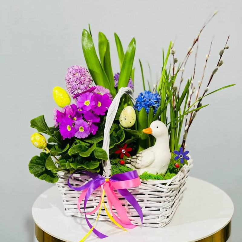 Easter basket with primroses and flowering willow, standart