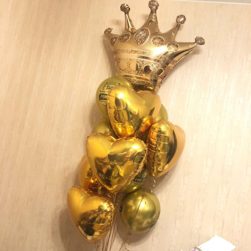 Set of golden balloons with a crown, standart