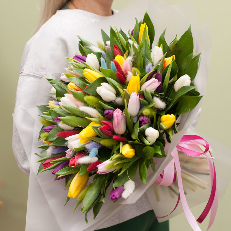Bouquet of colorful tulips "Mosaic", standart