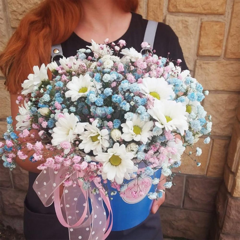 Colored gypsophila with chrysanthemums "With love!", standart