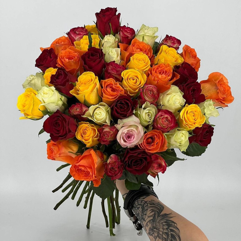 Mix bouquet of 51 multi-colored roses Ecuador 40 cm, standart