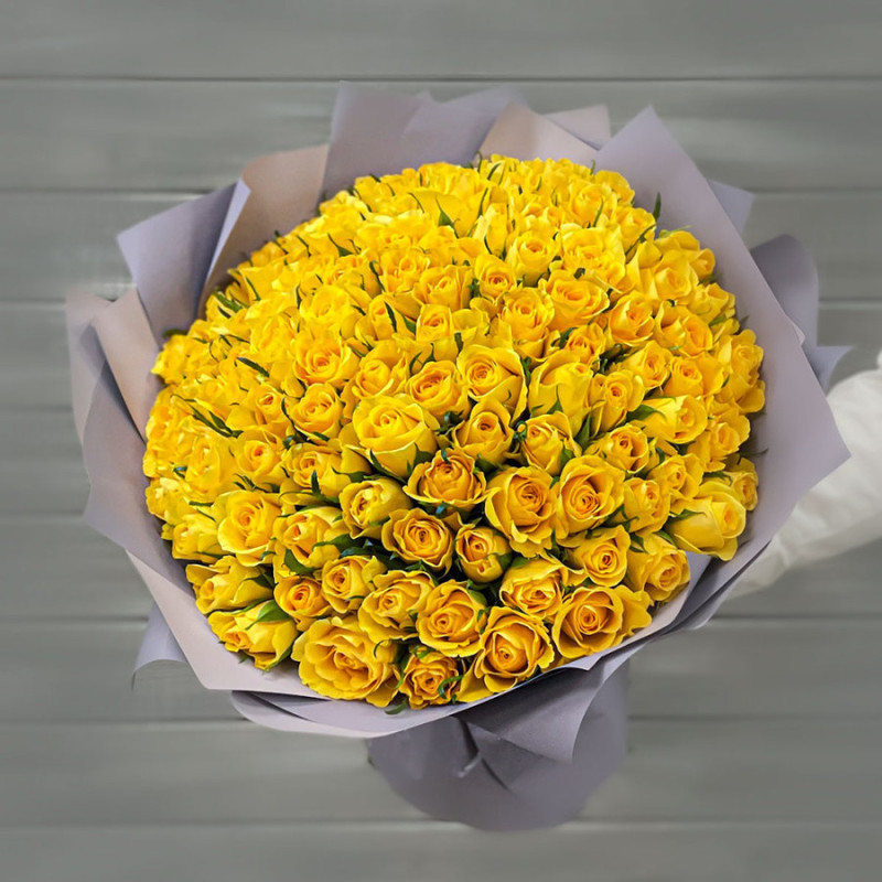 Bouquet of 101 yellow roses 40 cm in a package, standart
