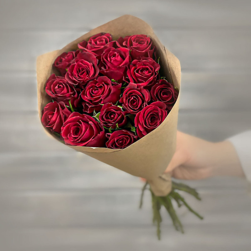 Bouquet of 15 red roses 40 cm craft, premium