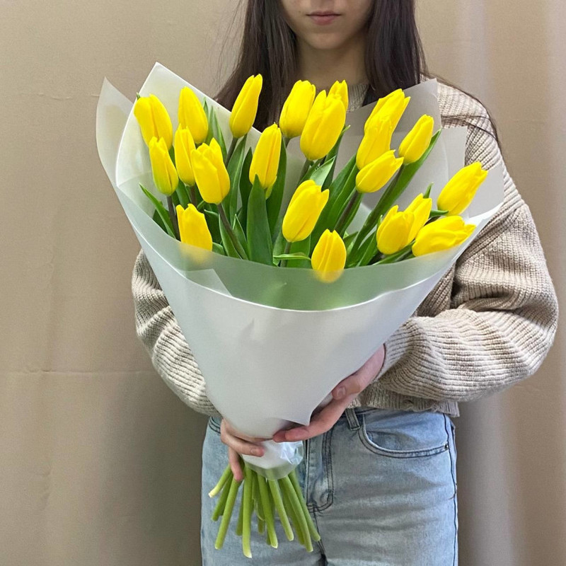Bouquet of 21 yellow tulips, standart