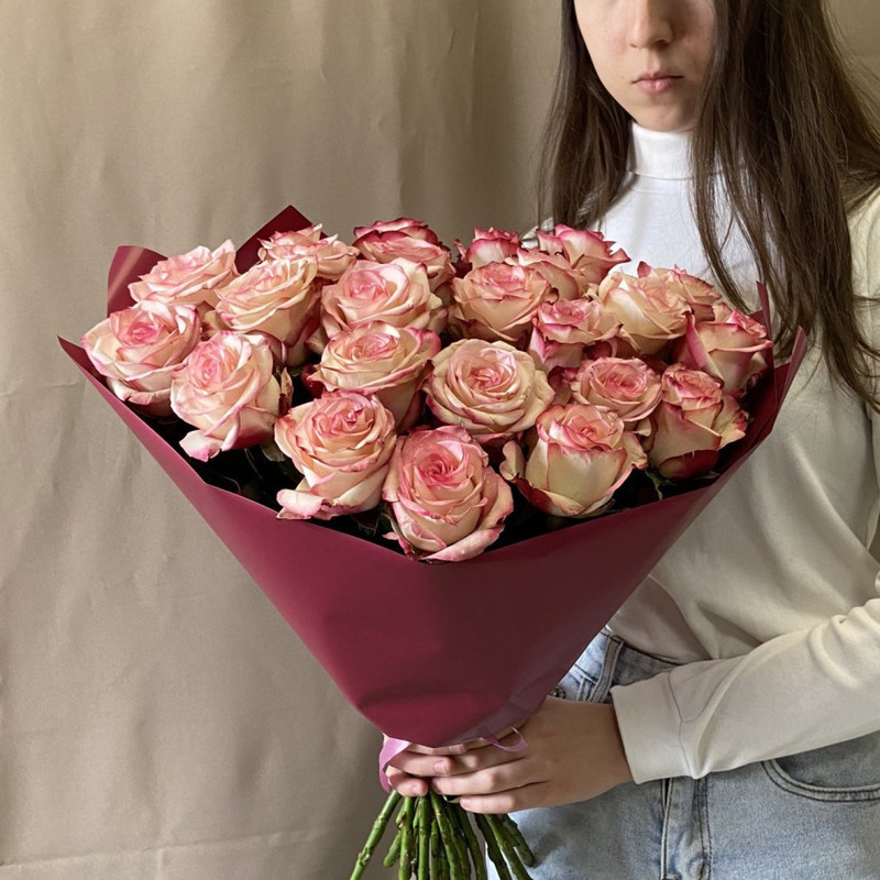 mono bouquet of 25 pink roses, standart