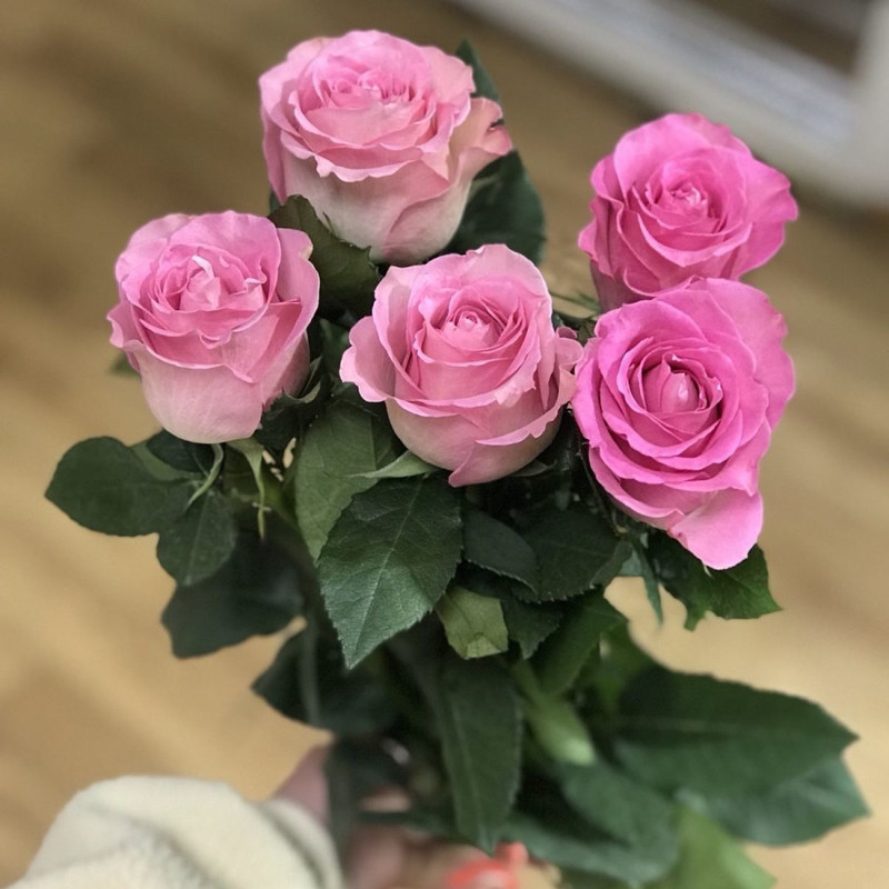 5 розовых роз, стандартный