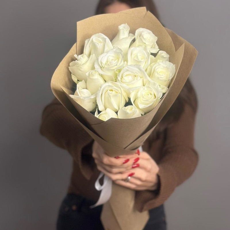 Bouquet of 15 white roses Ecuador S 50 cm, standart