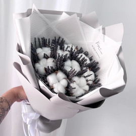 Bouquet with natural cotton and lavender
