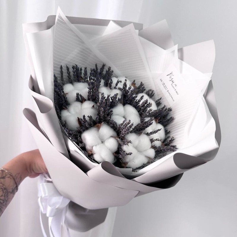 Bouquet with natural cotton and lavender, standart
