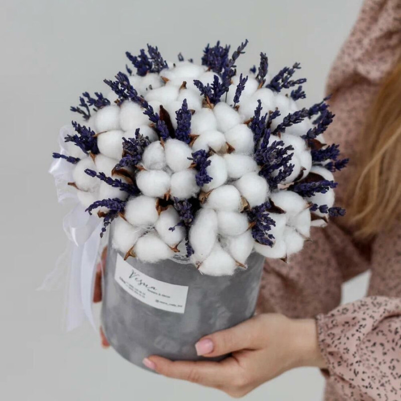 Velvet box with cotton and lavender, standart