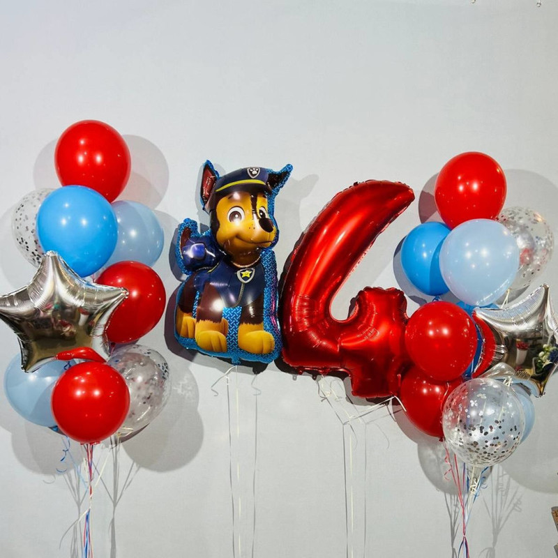 A set of balloons for the holiday "Paw Patrol" with the figure of a puppy Racer, standart