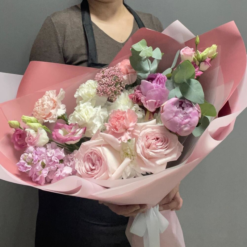Delicate bouquet with peonies and peony roses, standart